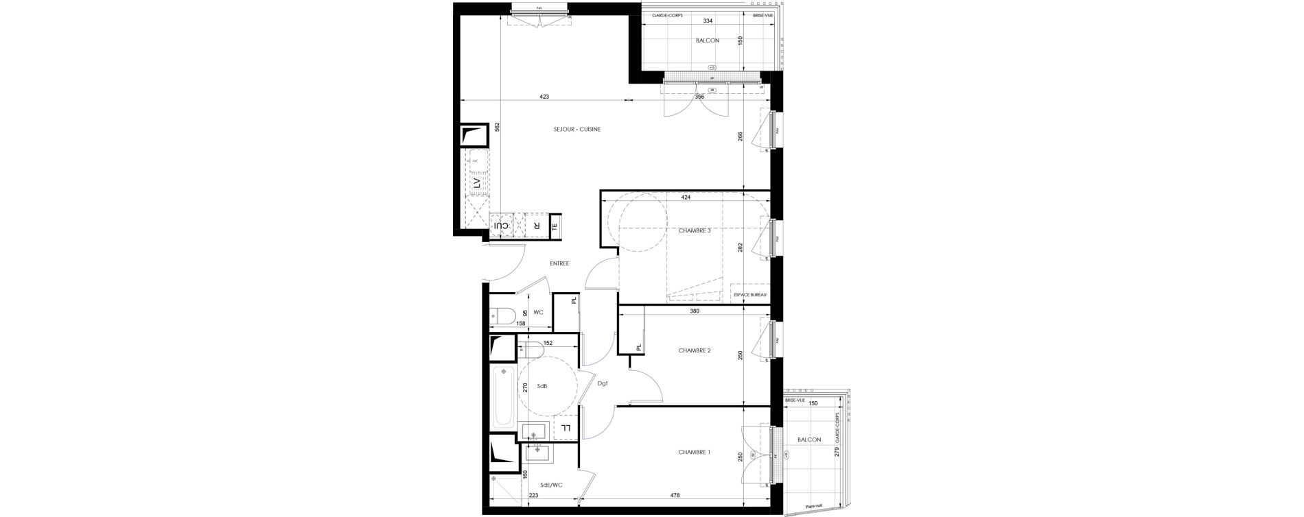 Appartement T4 de 81,20 m2 &agrave; Dammarie-Les-Lys Fontaine - butte guidon