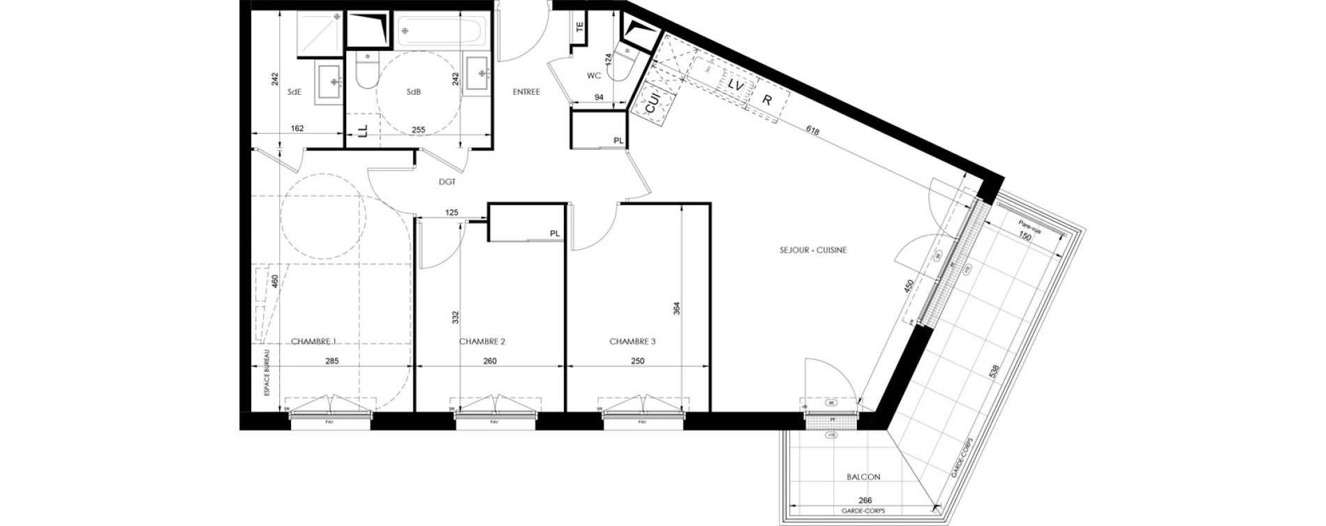 Appartement T4 de 74,70 m2 &agrave; Dammarie-Les-Lys Fontaine - butte guidon