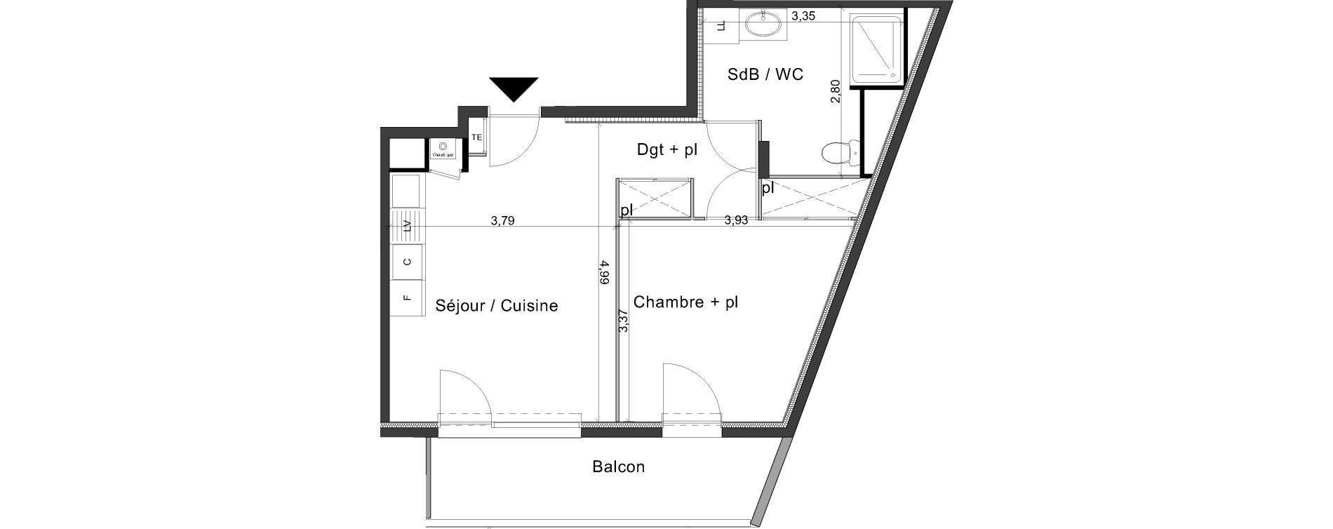 Appartement T2 de 41,53 m2 &agrave; Dammartin-En-Go&euml;le Centre