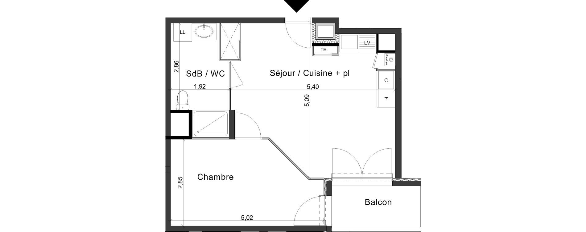 Appartement T2 de 42,19 m2 &agrave; Dammartin-En-Go&euml;le Centre