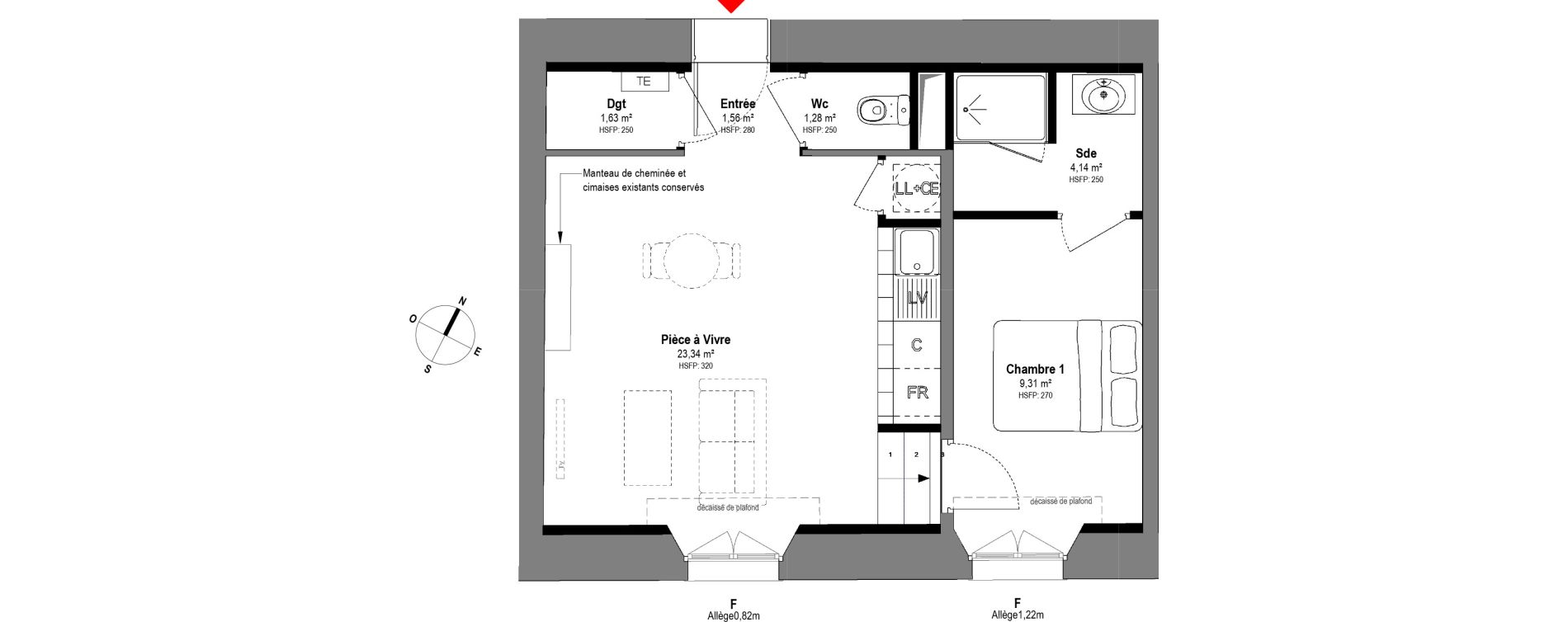 Appartement T2 de 41,26 m2 &agrave; Fontainebleau Centre