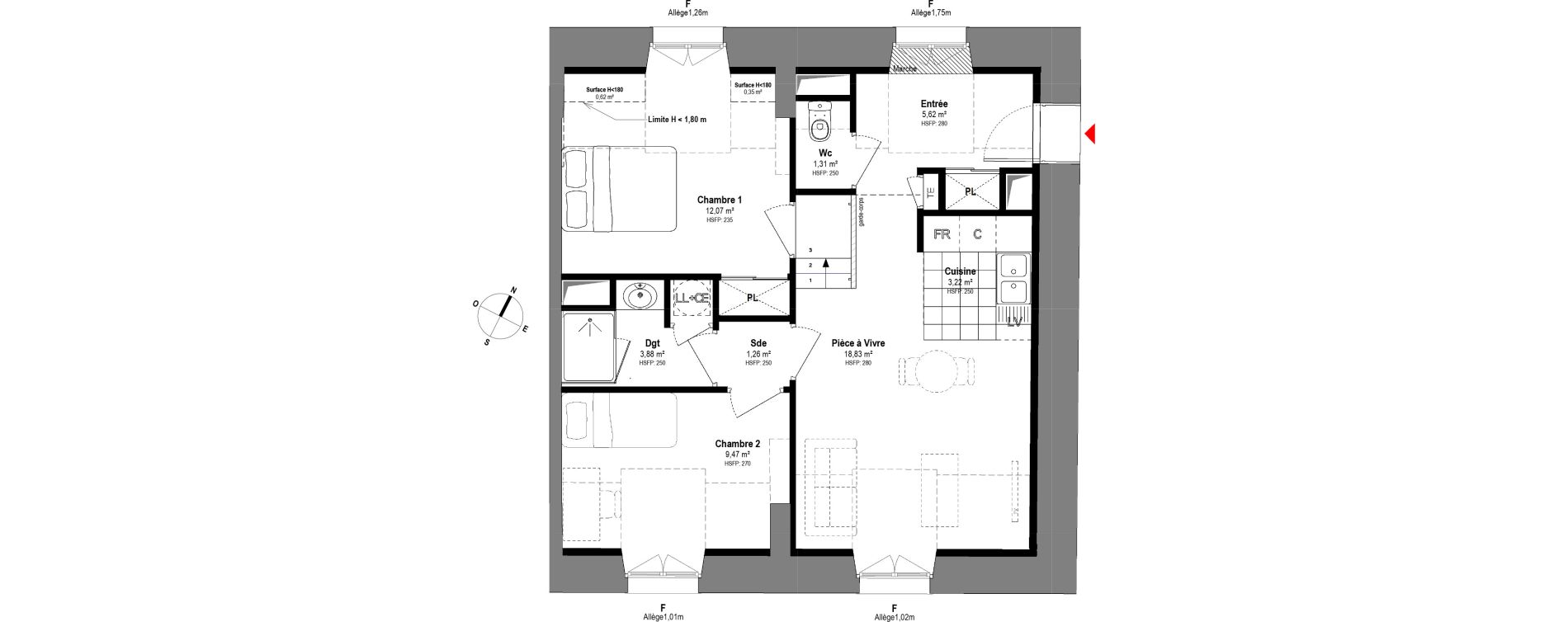 Appartement T3 de 55,66 m2 à Fontainebleau Centre