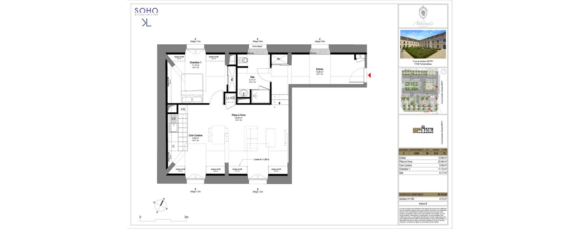Appartement T2 de 61,74 m2 &agrave; Fontainebleau Centre