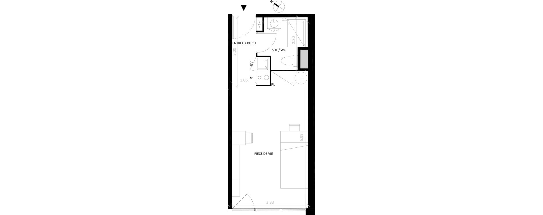 Appartement T1 de 27,00 m2 &agrave; Fontainebleau Centre
