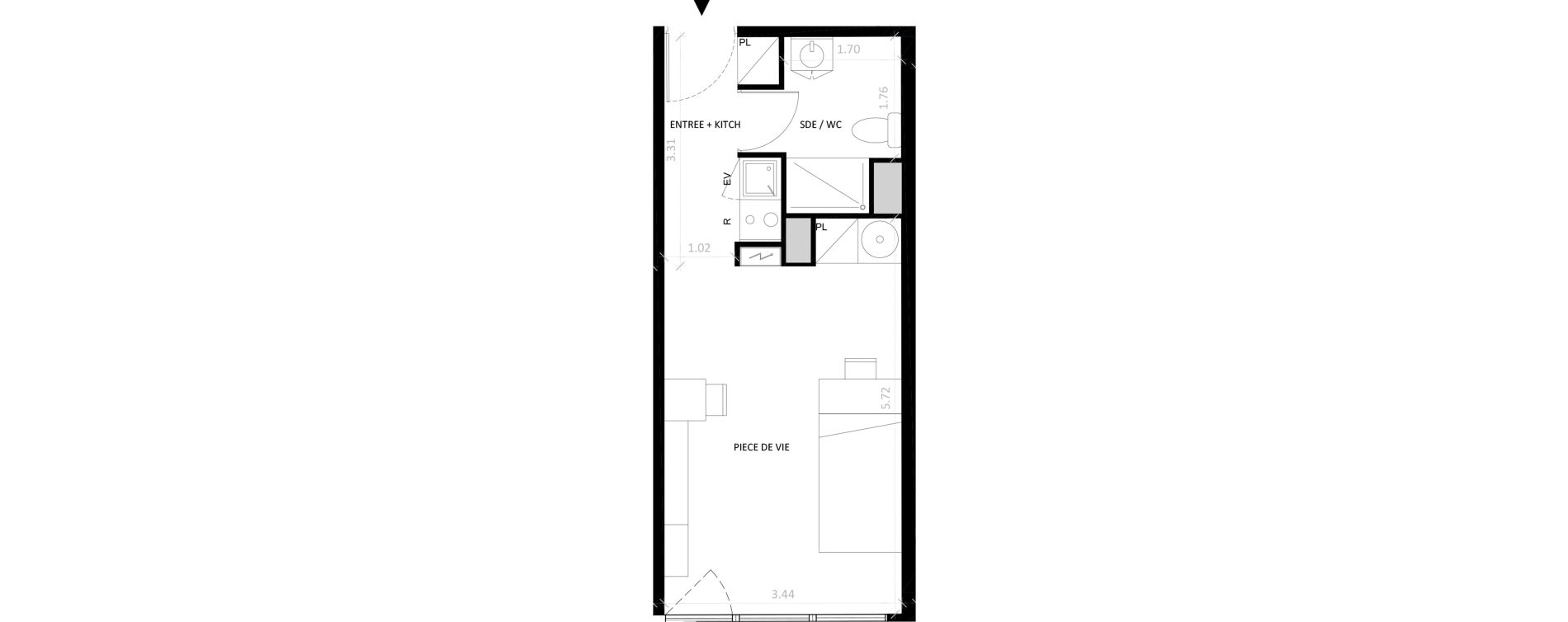 Appartement T1 de 27,51 m2 à Fontainebleau Centre
