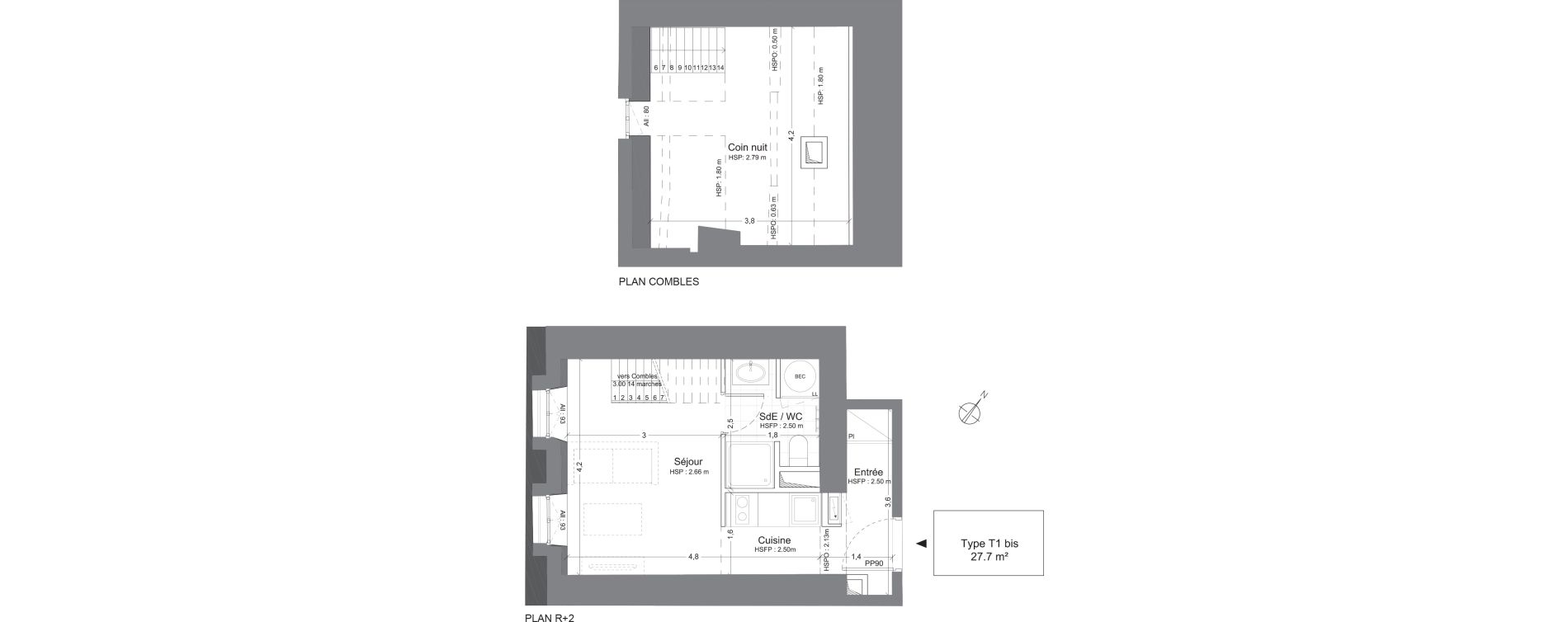 Appartement T1 de 27,70 m2 &agrave; Juilly Centre