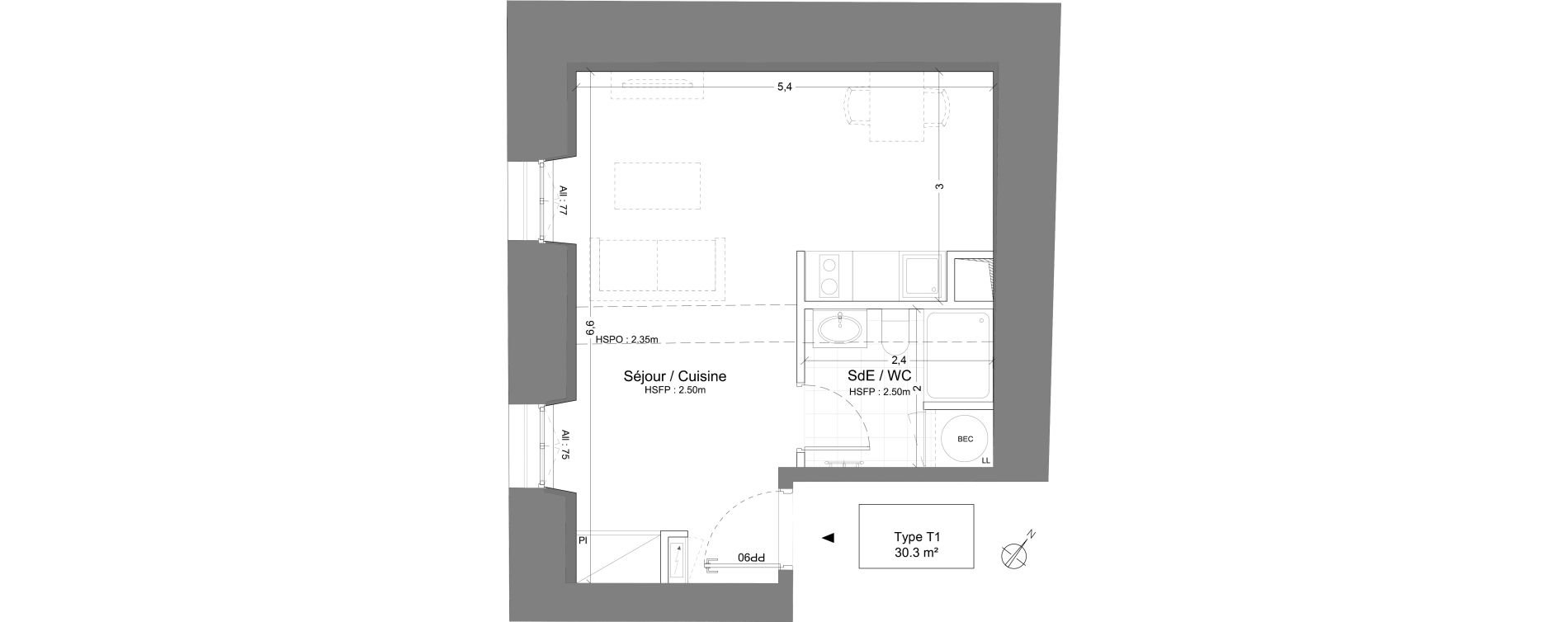 Appartement T1 de 30,30 m2 &agrave; Juilly Centre