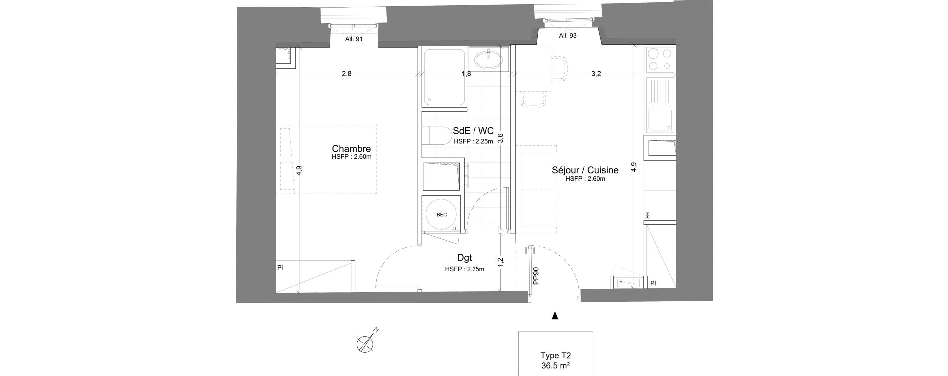 Appartement T2 de 36,50 m2 &agrave; Juilly Centre
