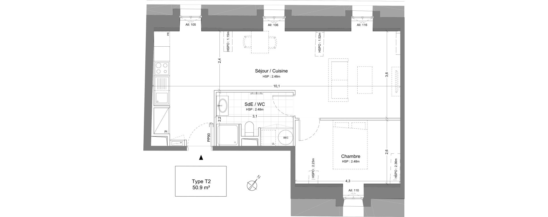 Appartement T2 de 50,90 m2 &agrave; Juilly Centre