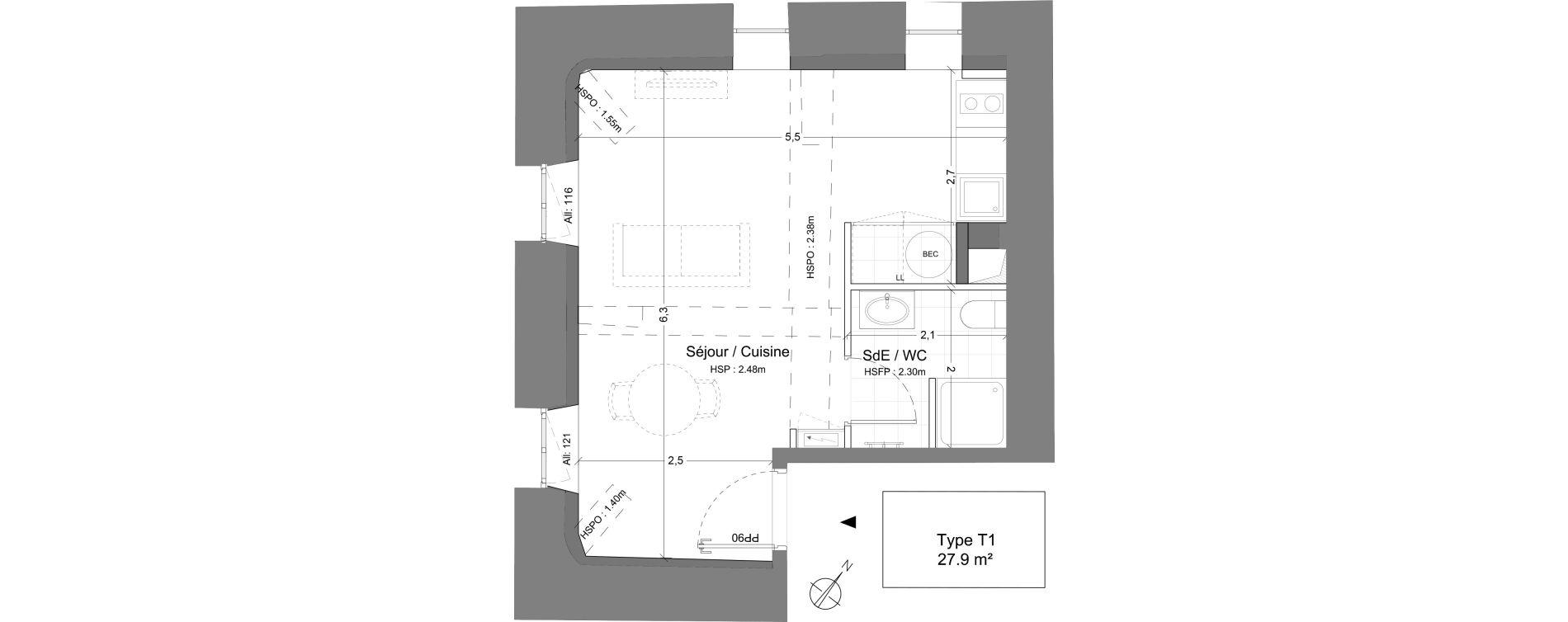 Appartement T1 de 27,90 m2 &agrave; Juilly Centre
