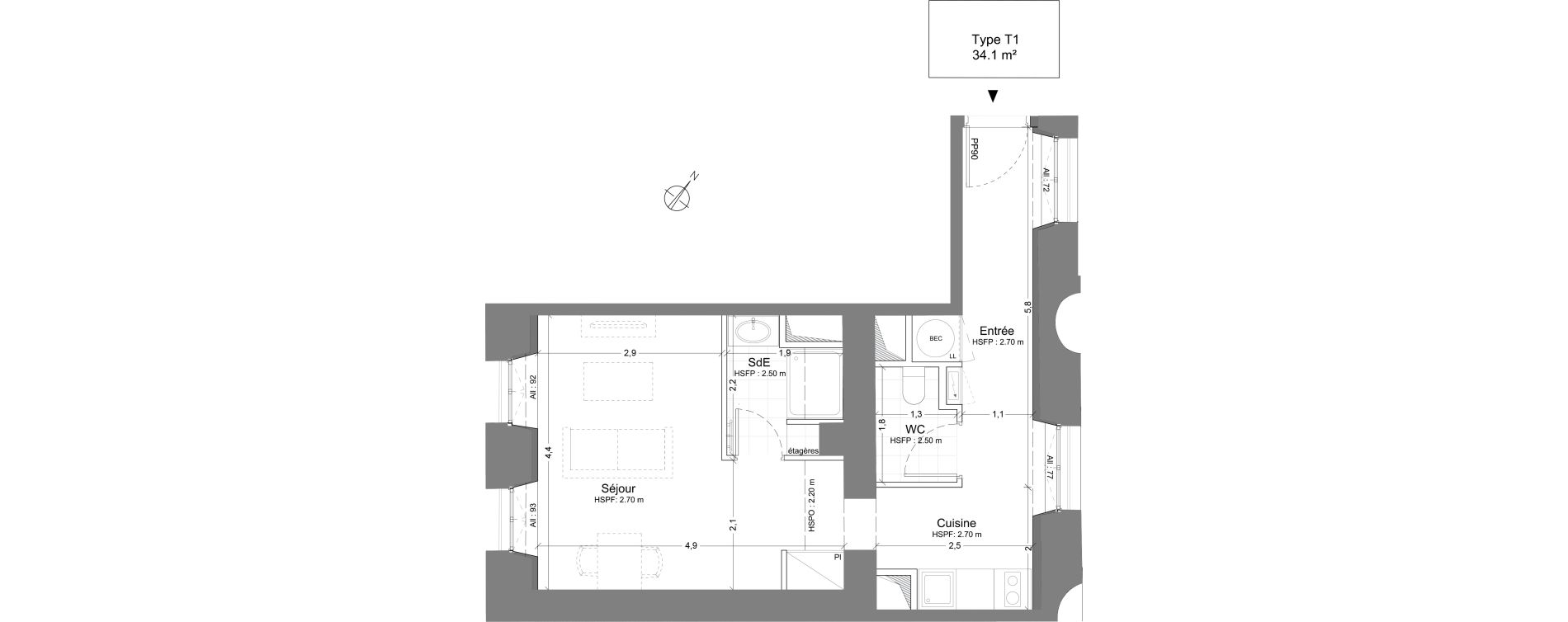 Appartement T1 de 34,10 m2 &agrave; Juilly Centre