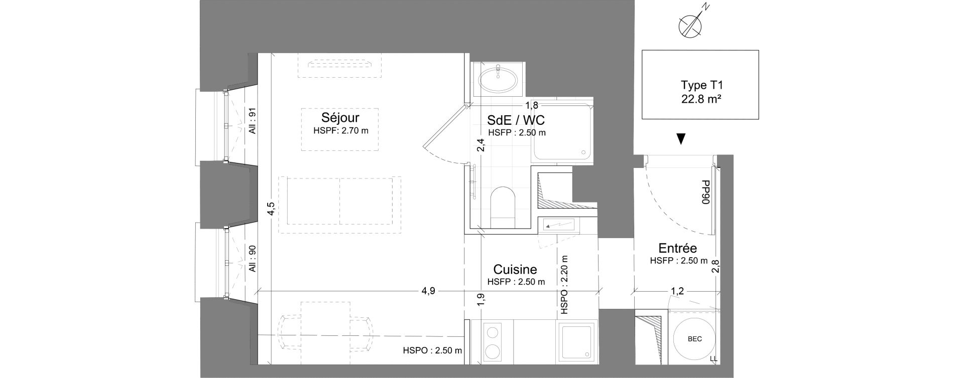 Appartement T1 de 22,80 m2 &agrave; Juilly Centre