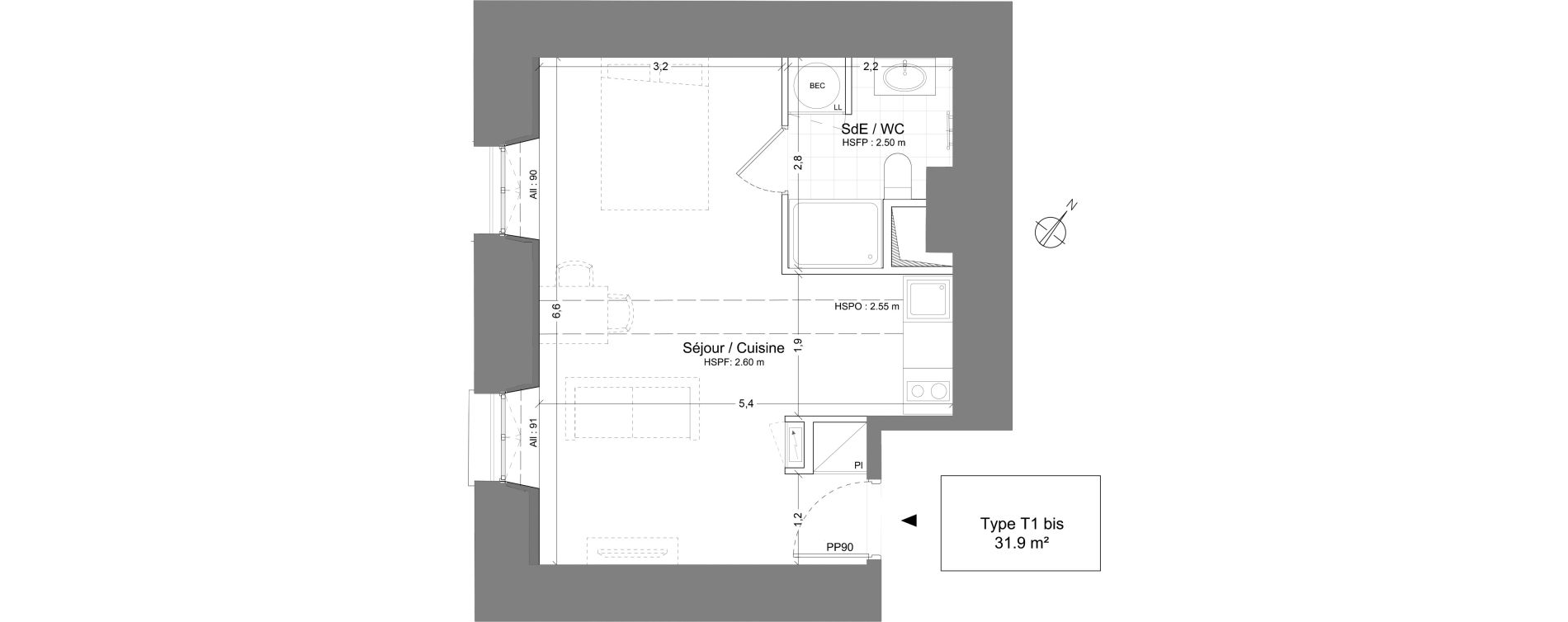 Appartement T1 de 31,90 m2 &agrave; Juilly Centre