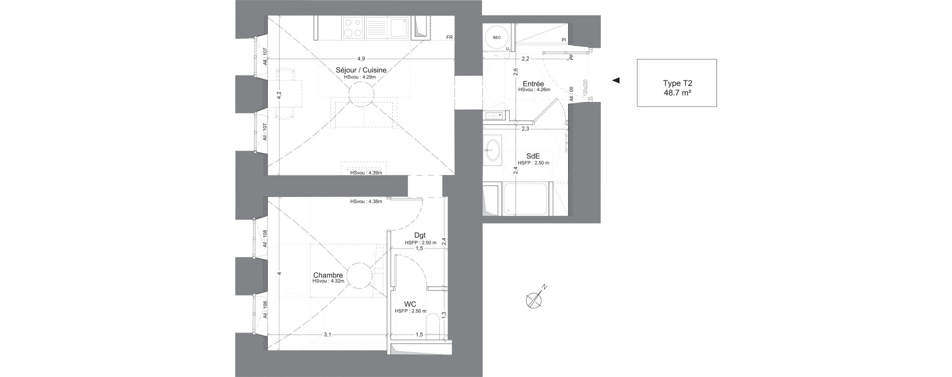 Appartement T2 de 48,70 m2 &agrave; Juilly Centre