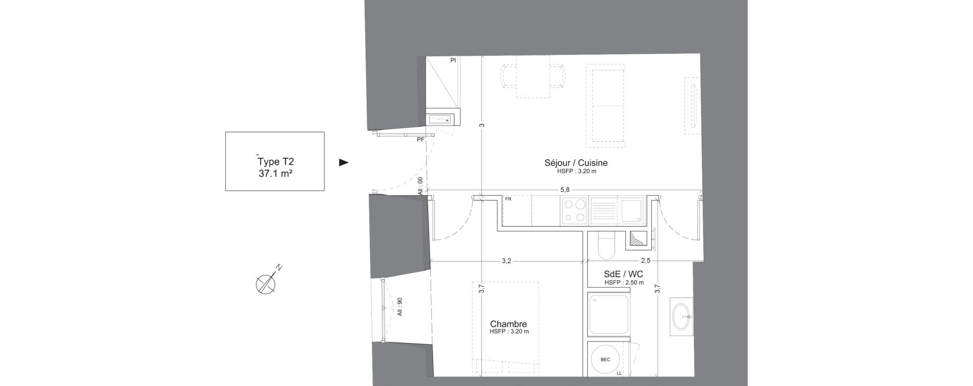 Appartement T2 de 37,10 m2 &agrave; Juilly Centre