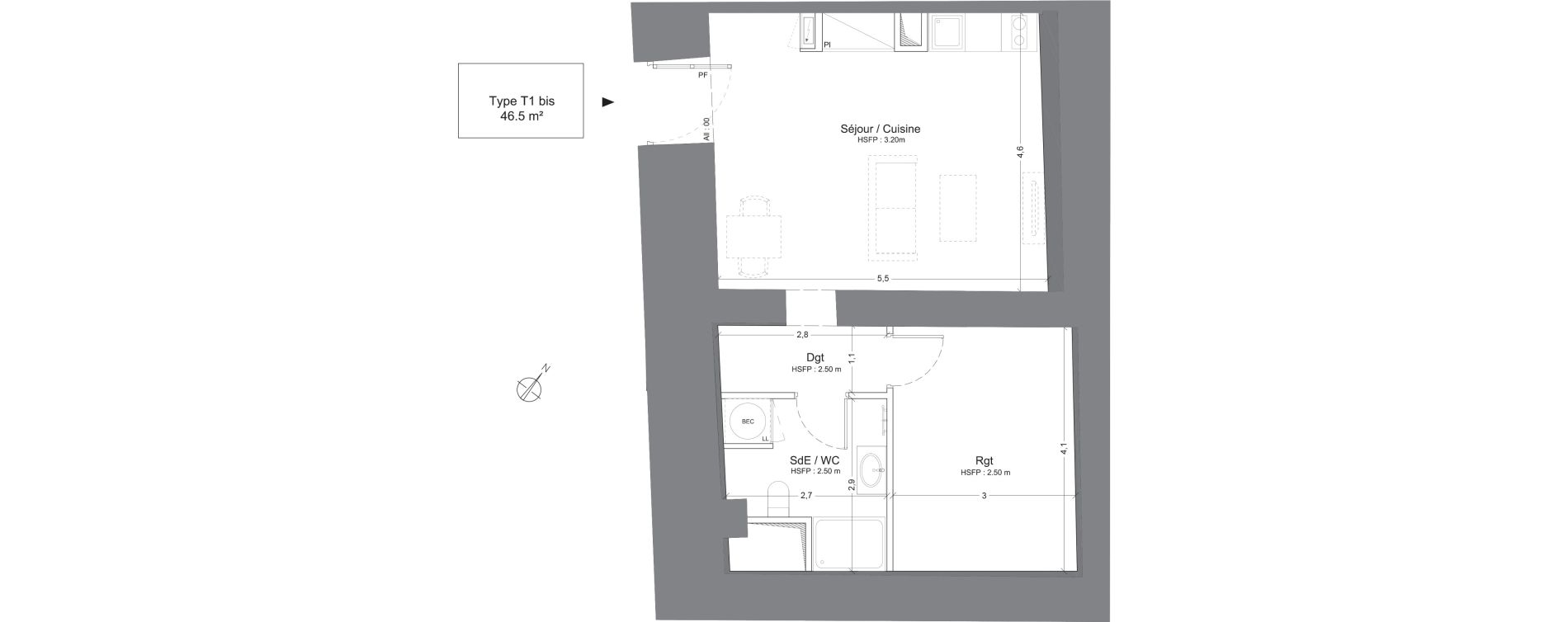 Appartement T1 de 46,50 m2 &agrave; Juilly Centre