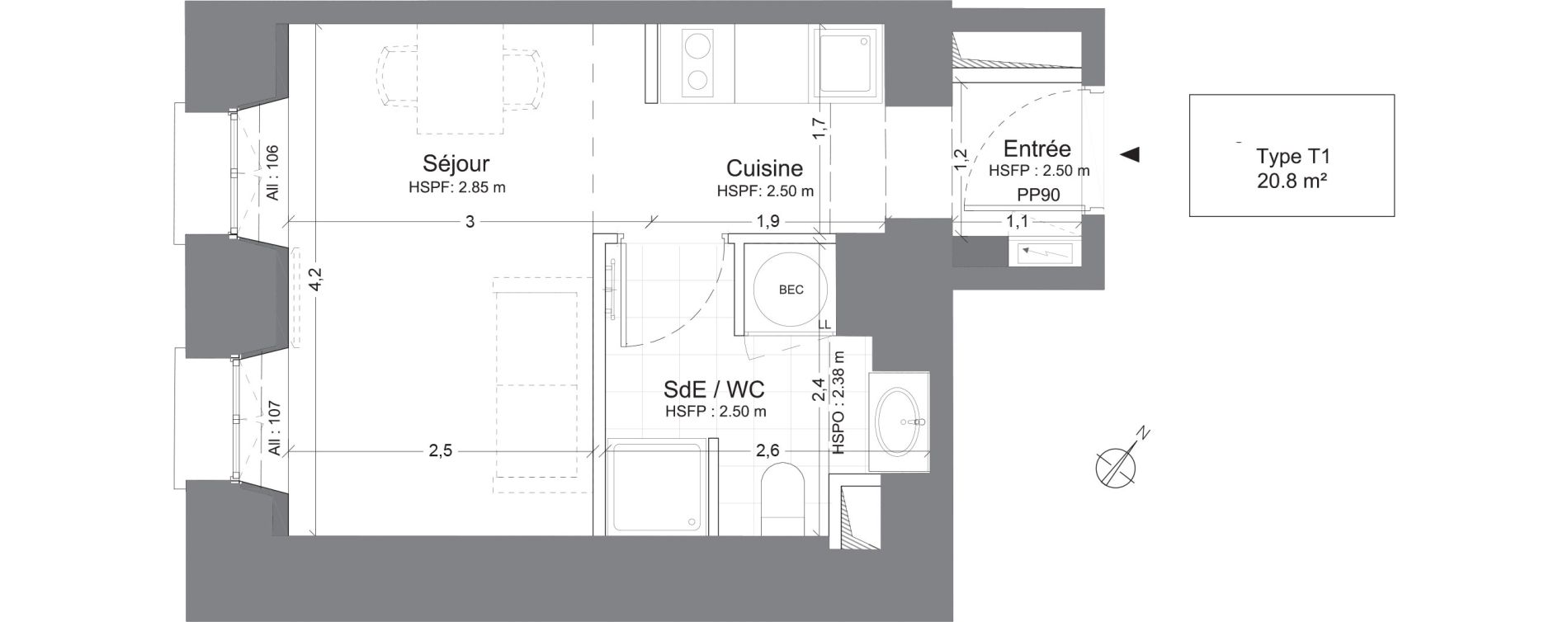 Appartement T1 de 20,80 m2 &agrave; Juilly Centre