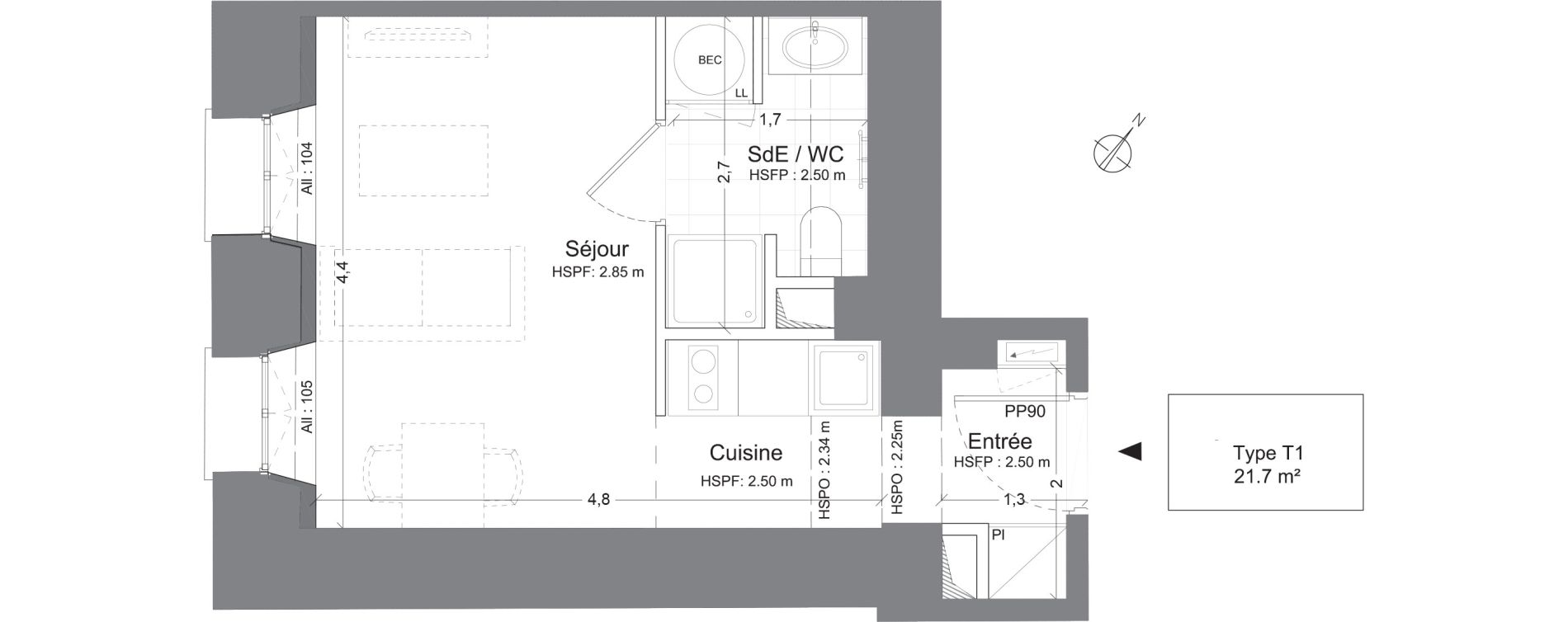 Appartement T1 de 21,70 m2 &agrave; Juilly Centre