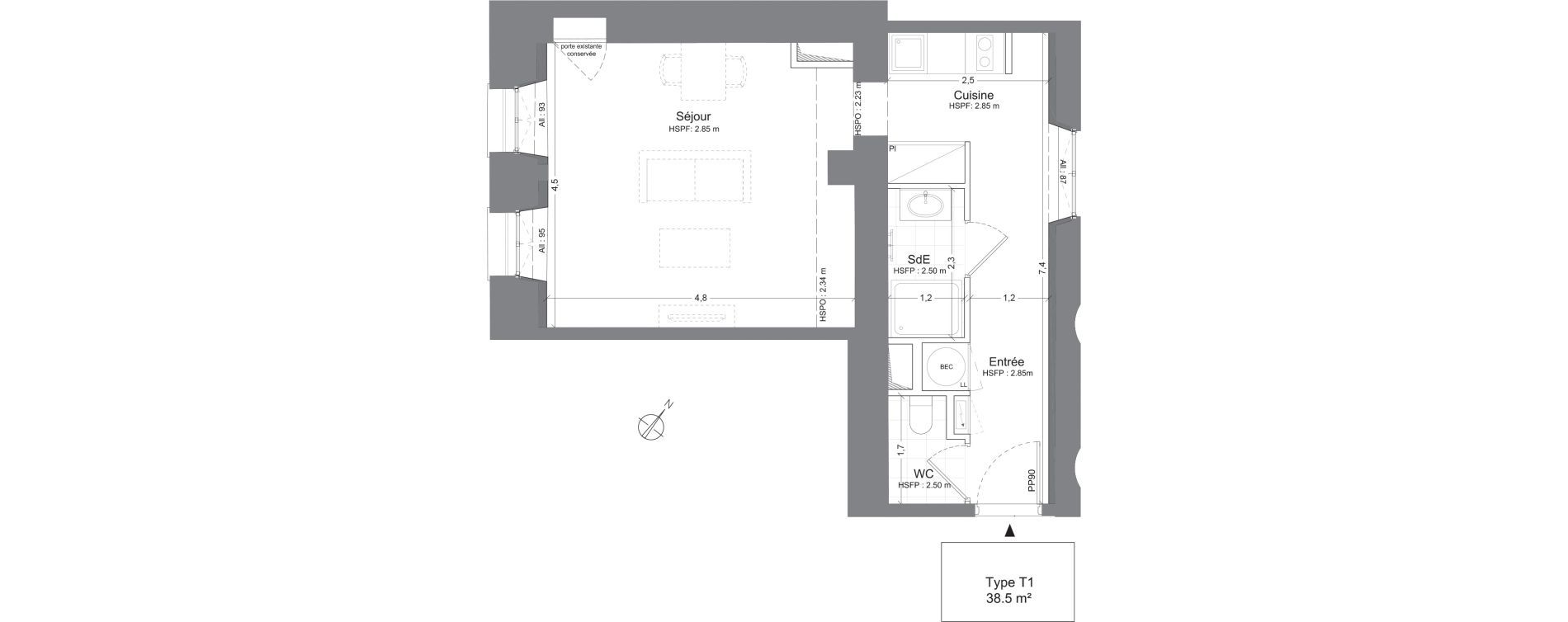 Appartement T1 de 38,50 m2 &agrave; Juilly Centre