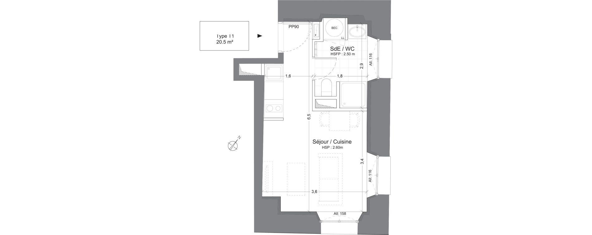 Appartement T1 de 20,50 m2 &agrave; Juilly Centre
