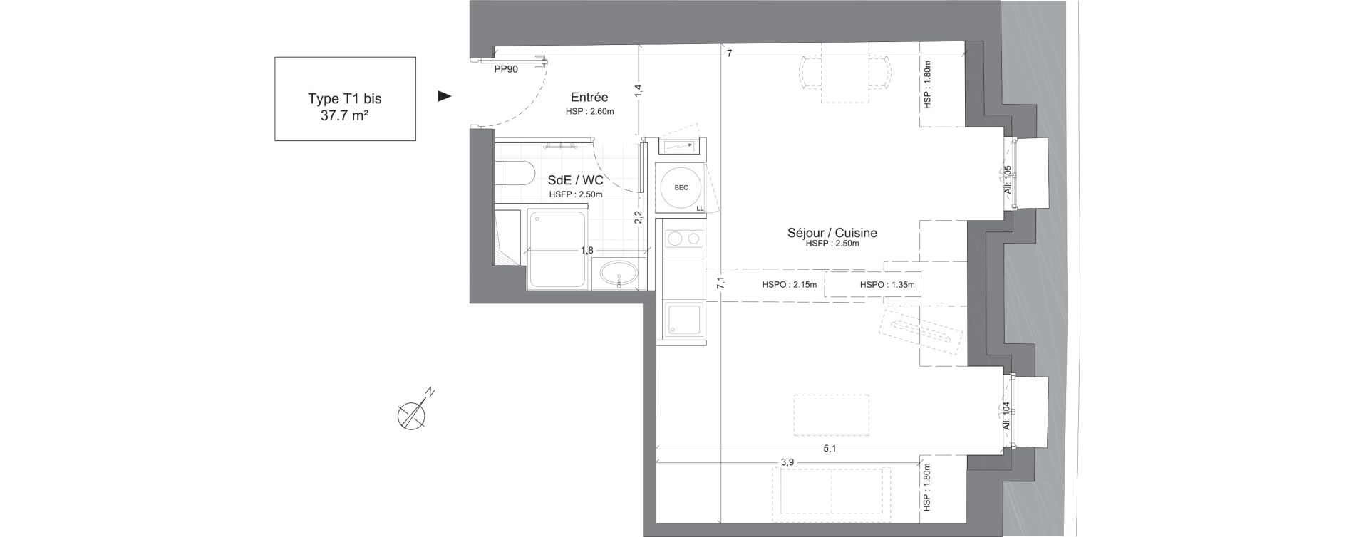 Appartement T1 de 37,70 m2 &agrave; Juilly Centre
