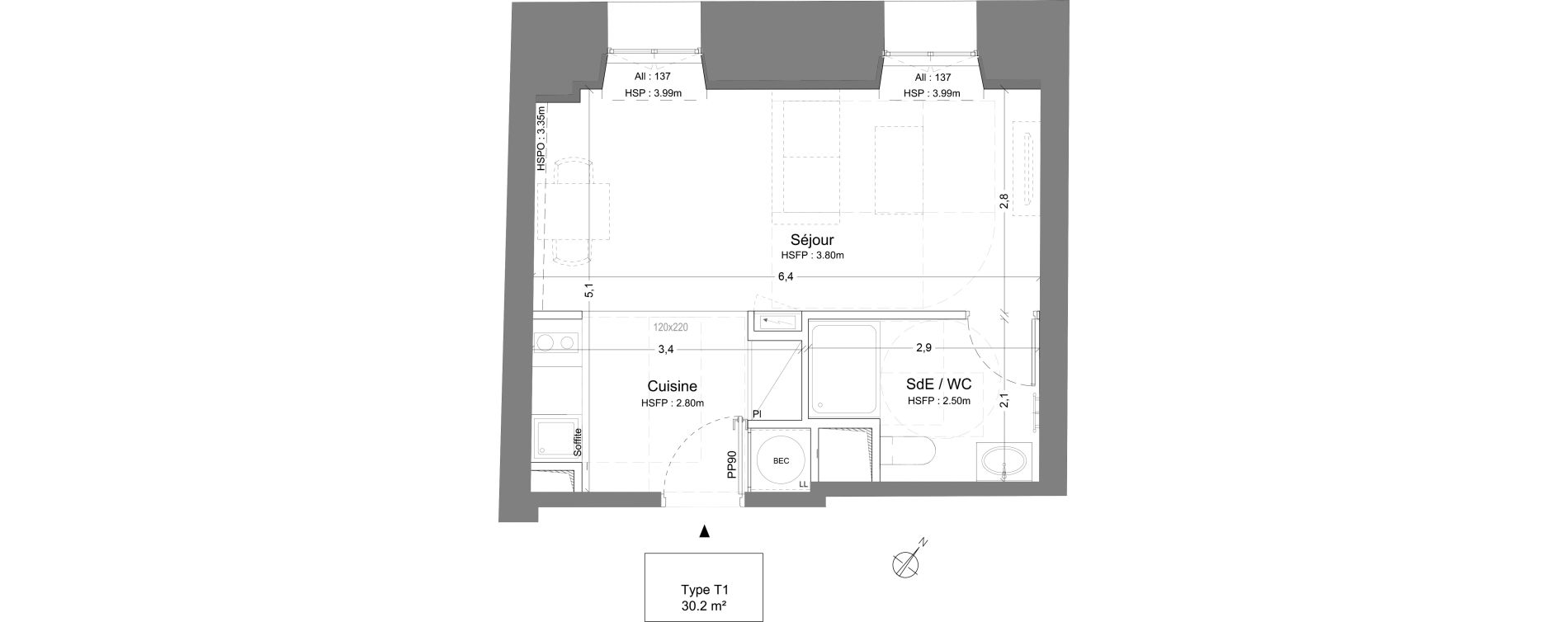 Appartement T1 de 30,20 m2 &agrave; Juilly Centre