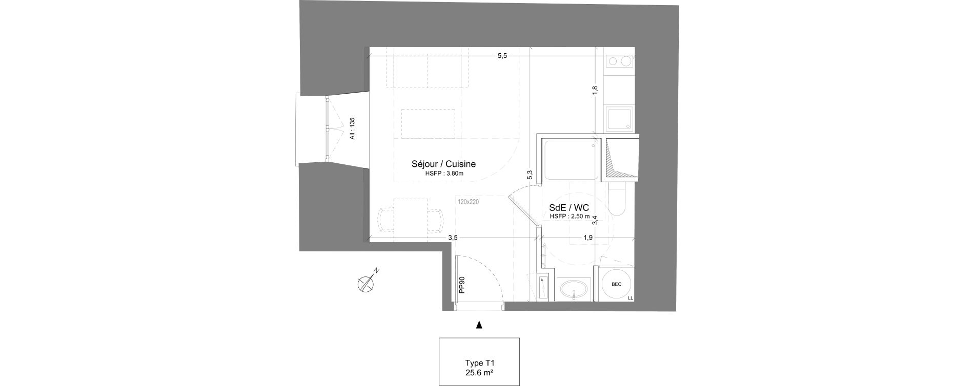 Appartement T1 de 25,60 m2 &agrave; Juilly Centre
