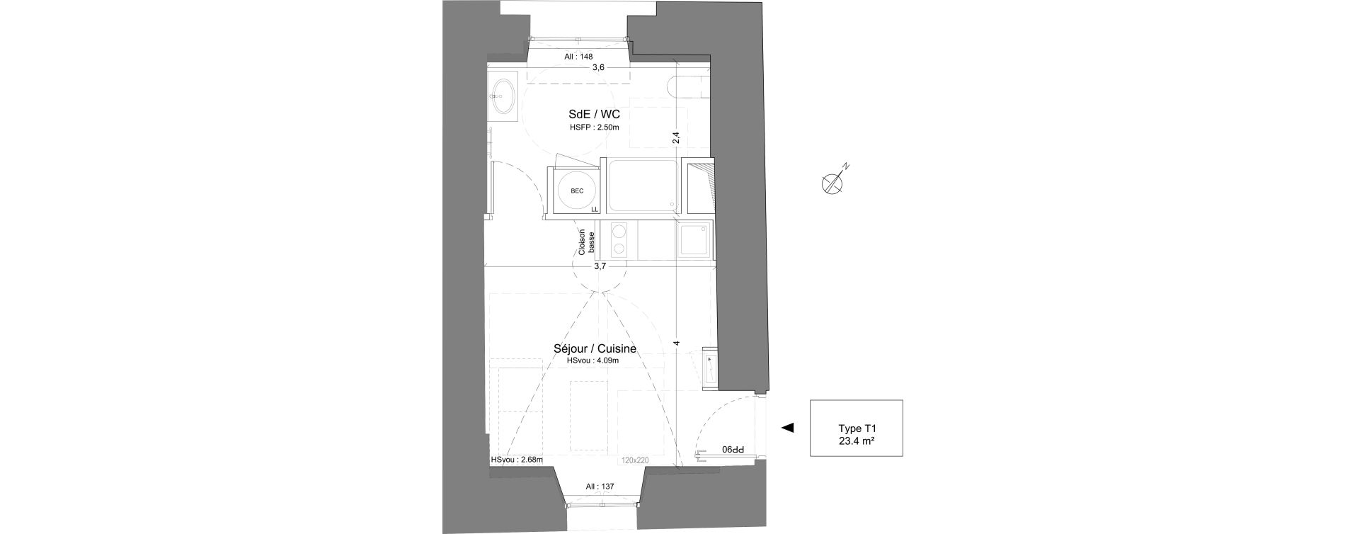 Appartement T1 de 23,40 m2 &agrave; Juilly Centre
