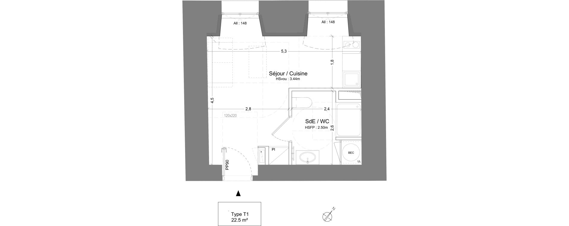 Appartement T1 de 22,50 m2 &agrave; Juilly Centre