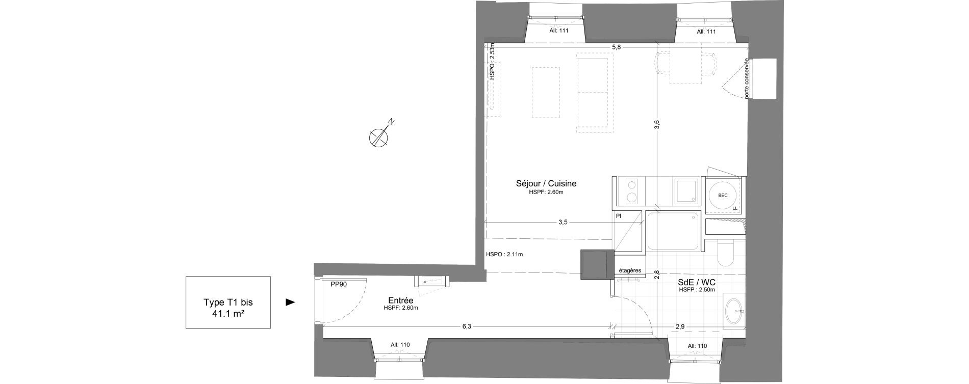 Appartement T1 de 41,10 m2 &agrave; Juilly Centre