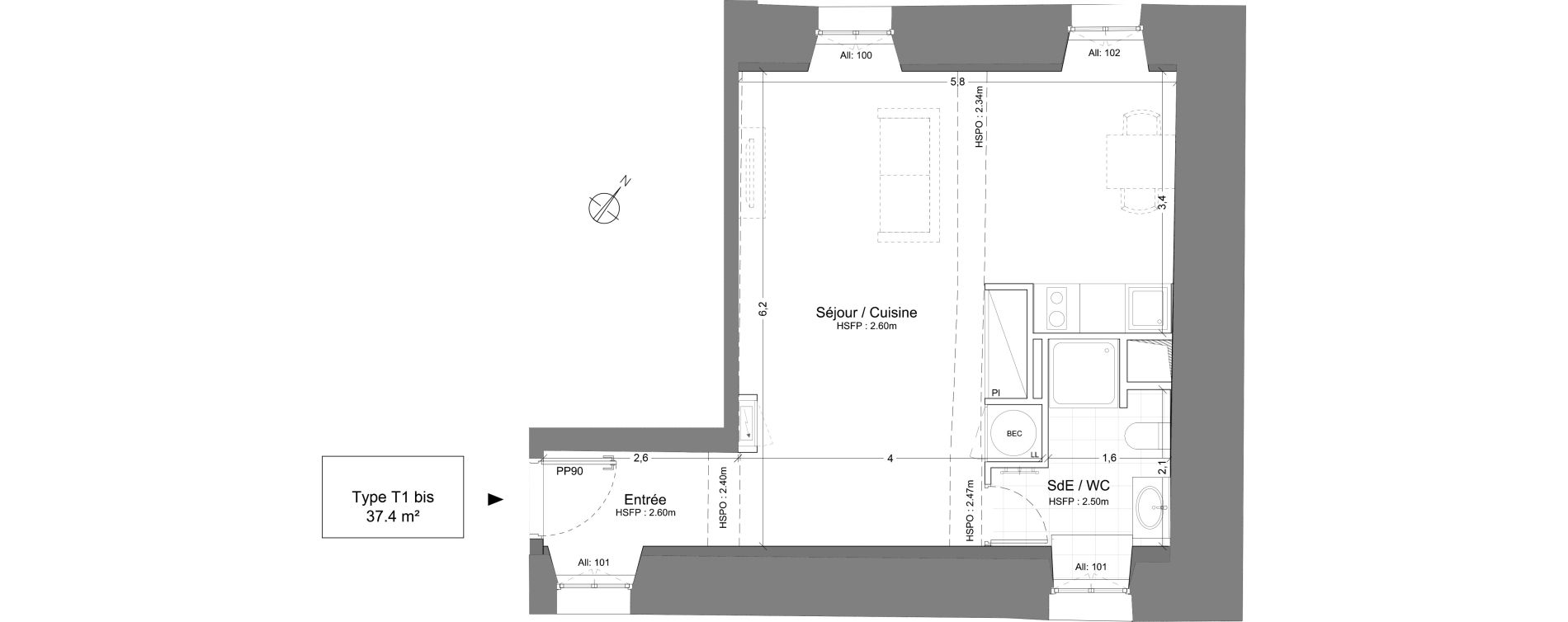 Appartement T1 de 37,40 m2 &agrave; Juilly Centre