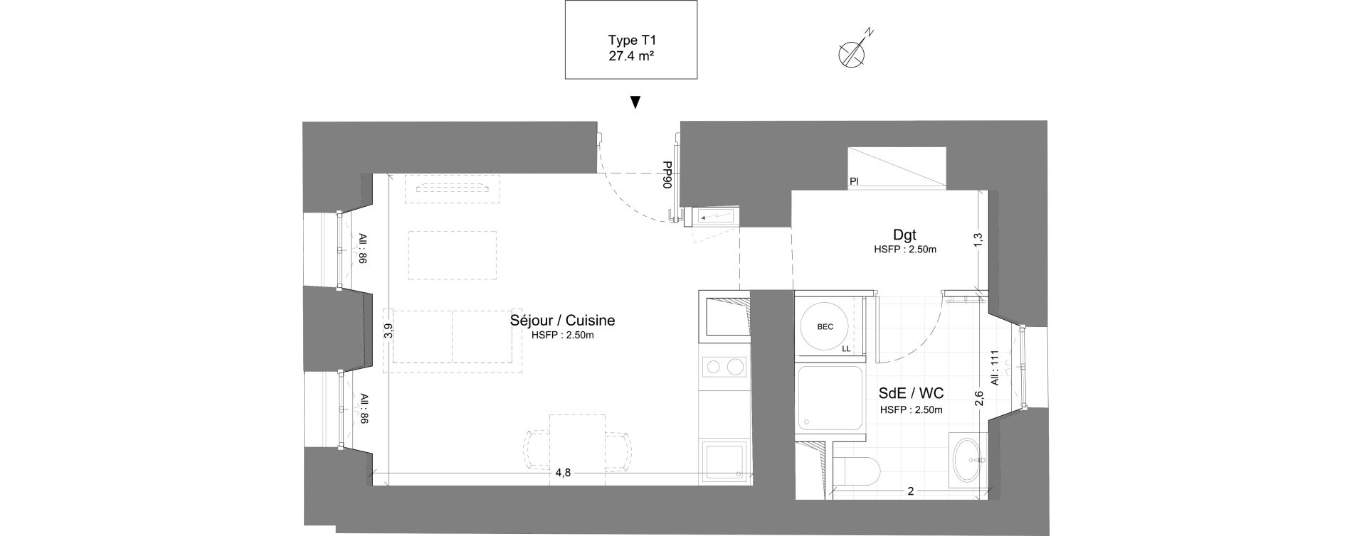 Appartement T1 de 27,40 m2 &agrave; Juilly Centre