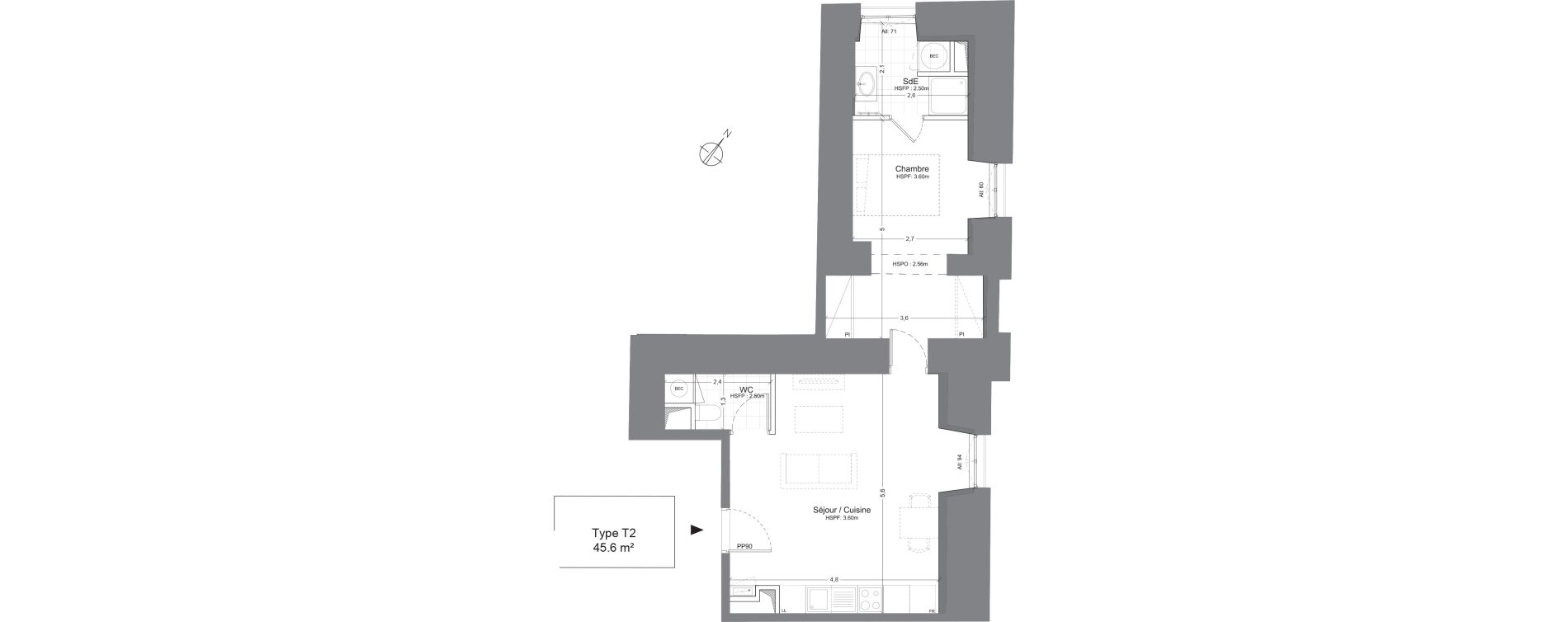 Appartement T2 de 45,60 m2 &agrave; Juilly Centre