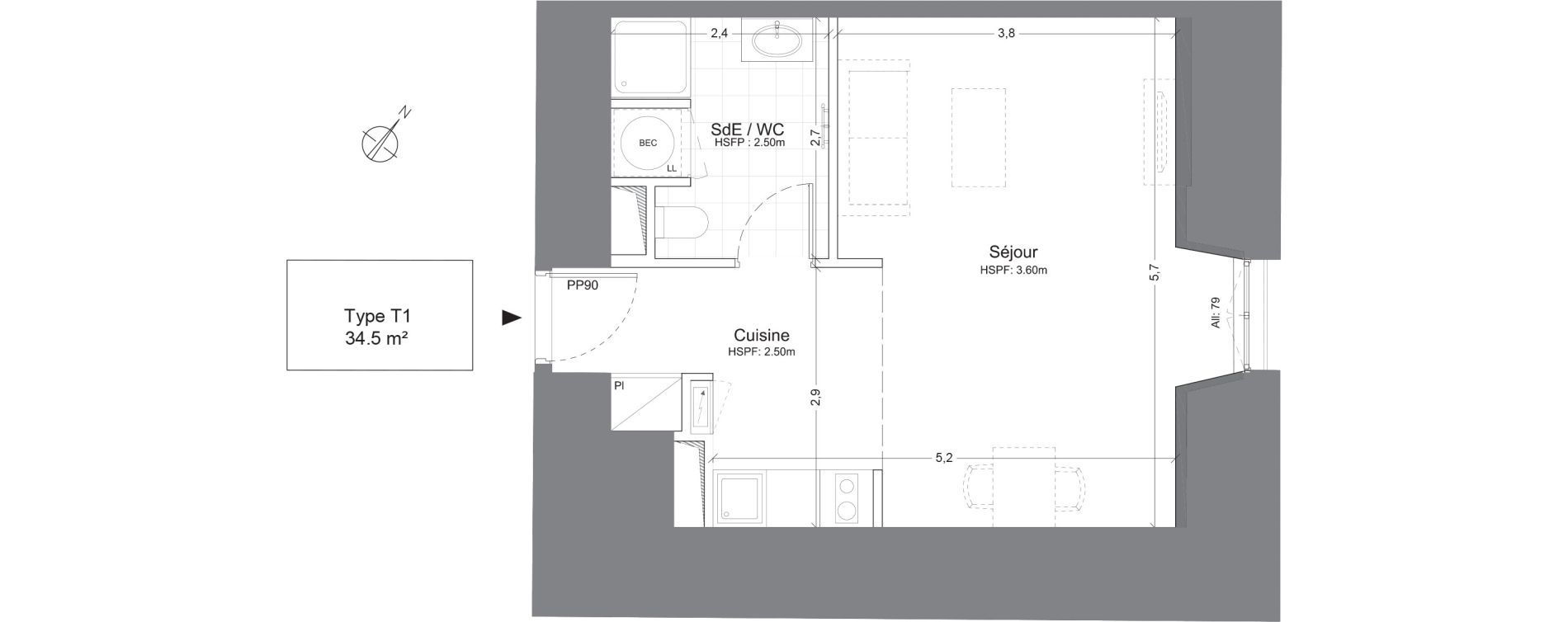 Appartement T1 de 34,50 m2 &agrave; Juilly Centre