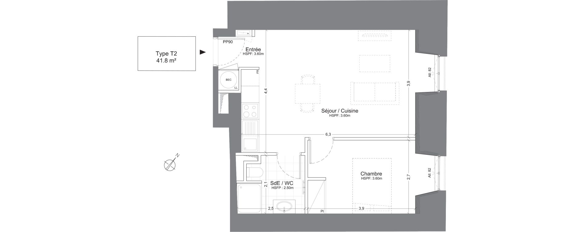 Appartement T2 de 41,80 m2 &agrave; Juilly Centre