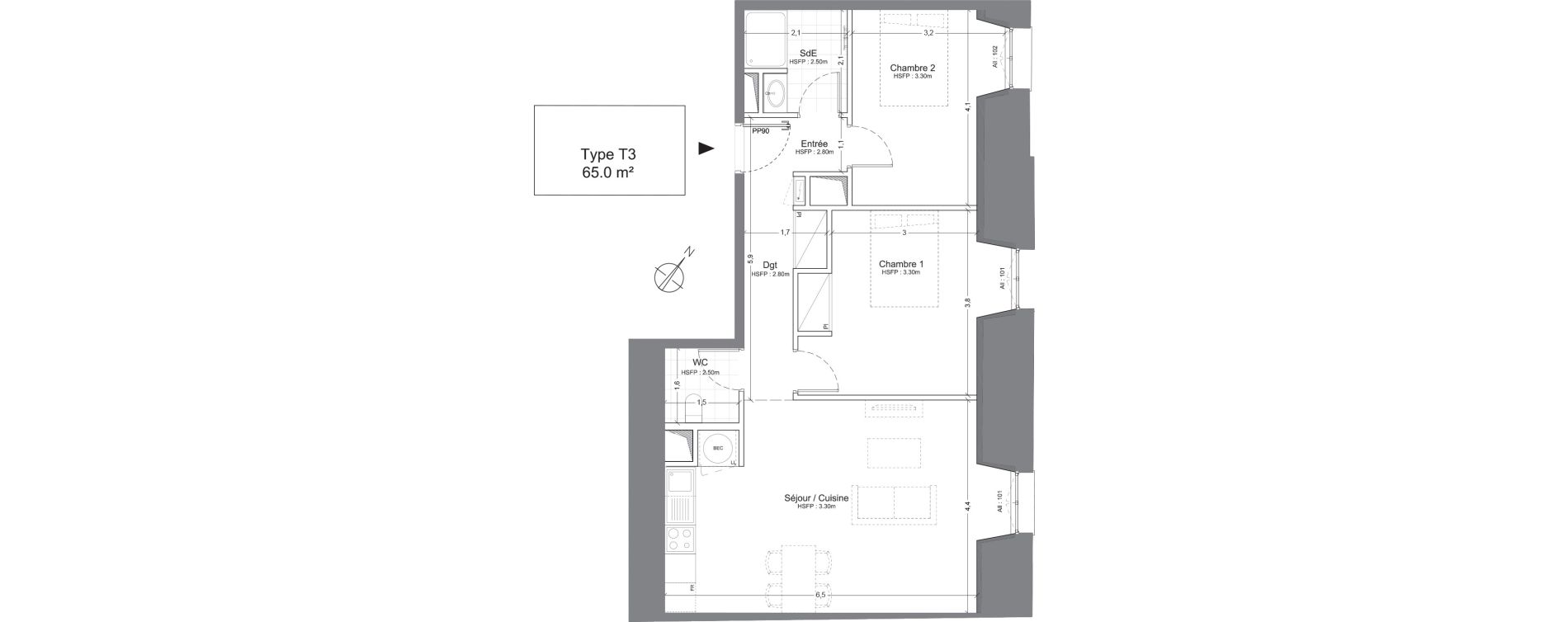 Appartement T3 de 65,00 m2 &agrave; Juilly Centre