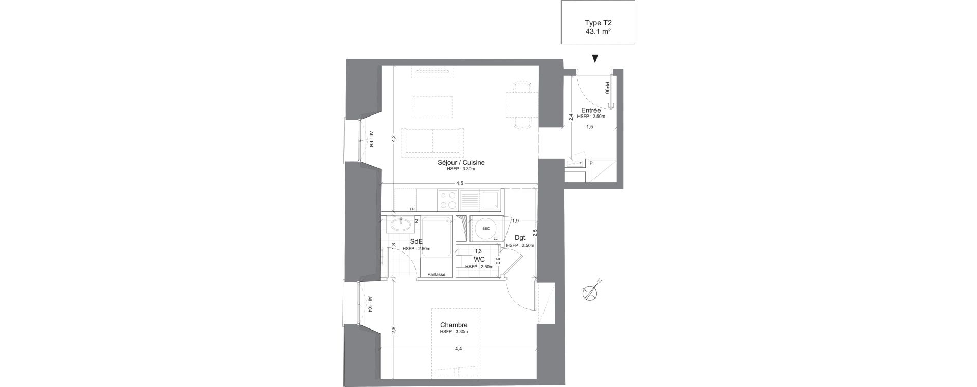 Appartement T2 de 43,10 m2 &agrave; Juilly Centre