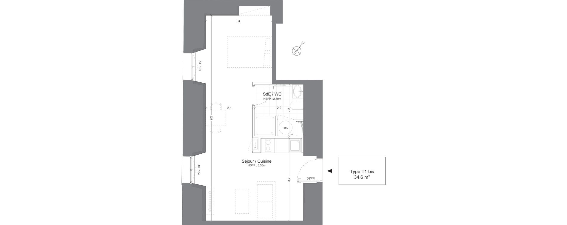 Appartement T1 de 34,60 m2 &agrave; Juilly Centre