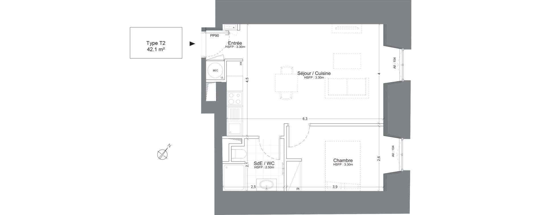Appartement T2 de 42,10 m2 &agrave; Juilly Centre