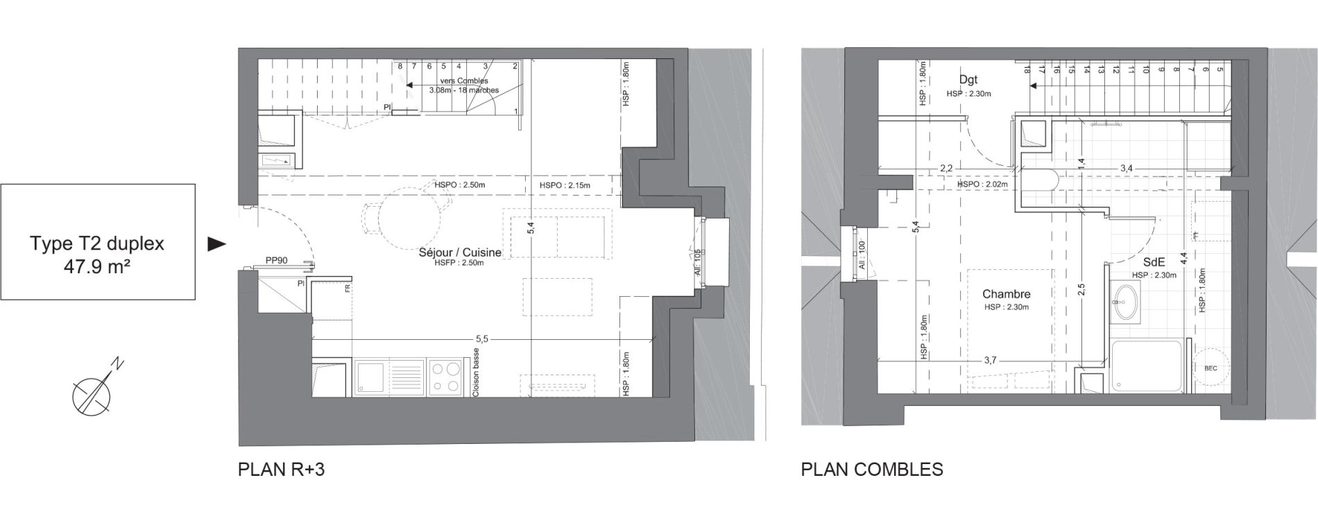 Duplex T2 de 47,90 m2 &agrave; Juilly Centre