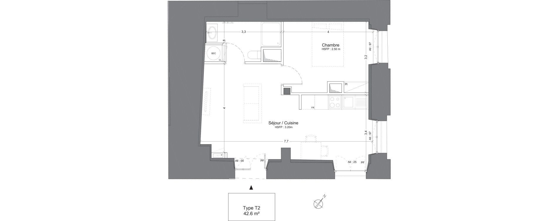 Appartement T2 de 42,60 m2 &agrave; Juilly Centre