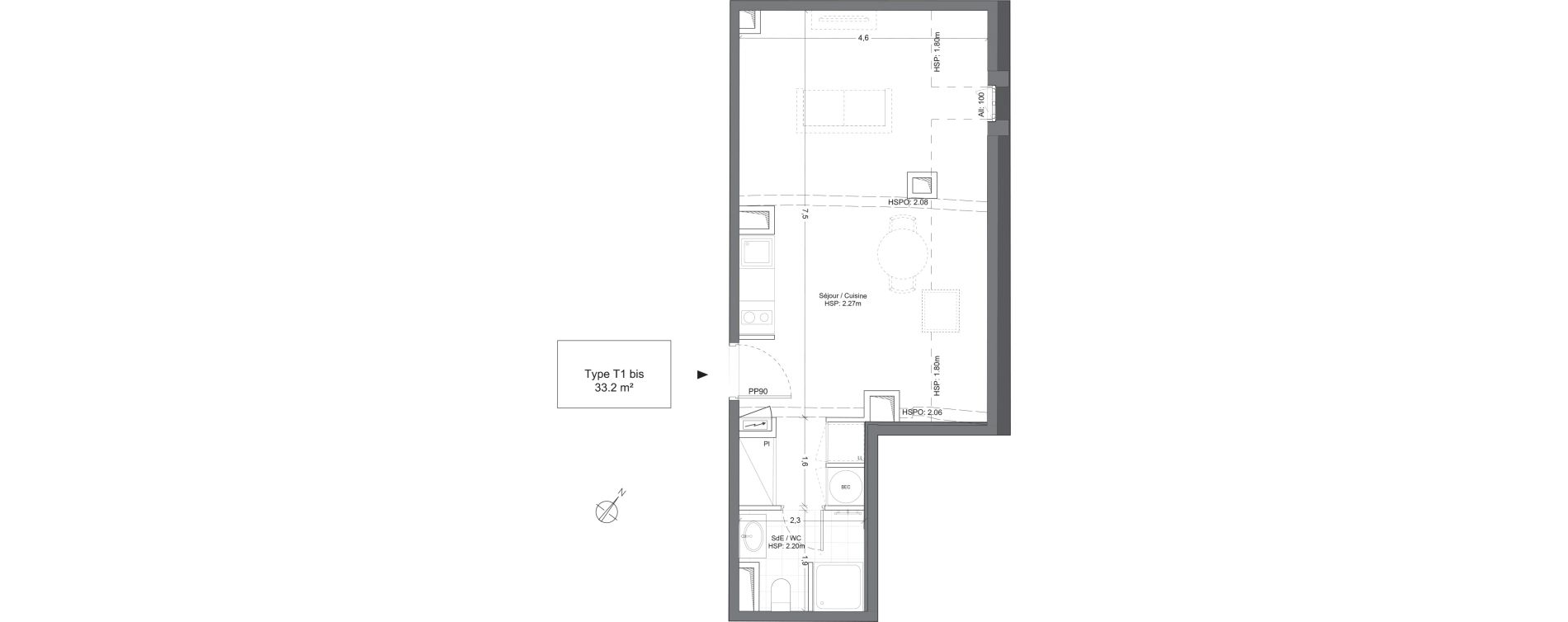 Appartement T1 de 33,20 m2 &agrave; Juilly Centre