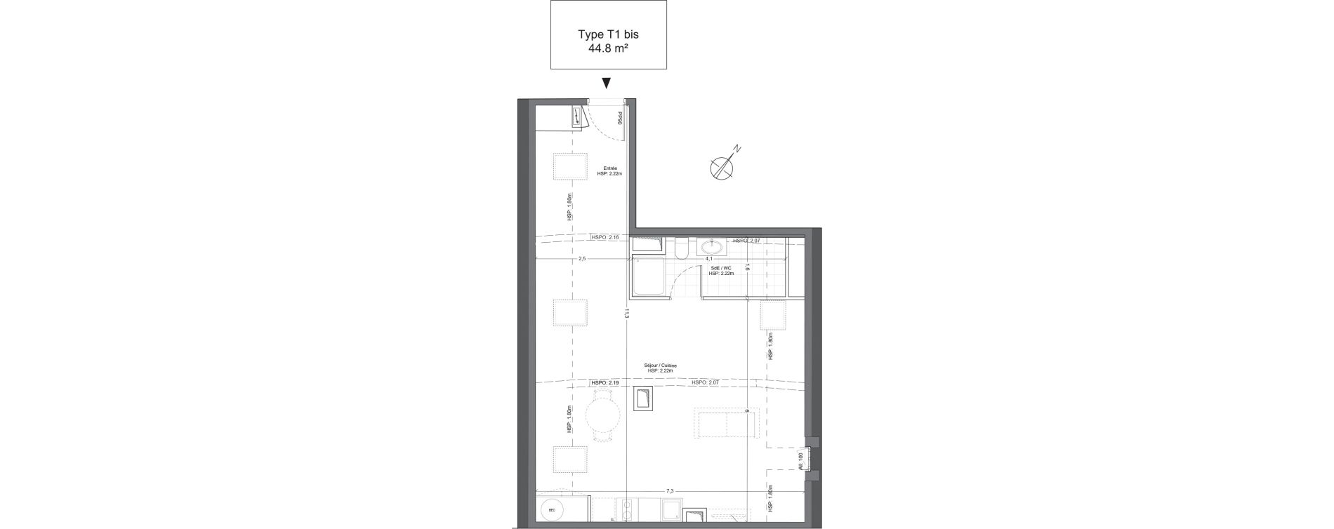 Appartement T1 de 44,80 m2 &agrave; Juilly Centre