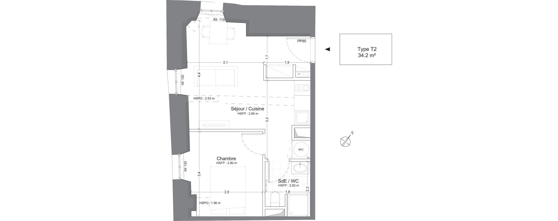 Appartement T2 de 34,20 m2 &agrave; Juilly Centre