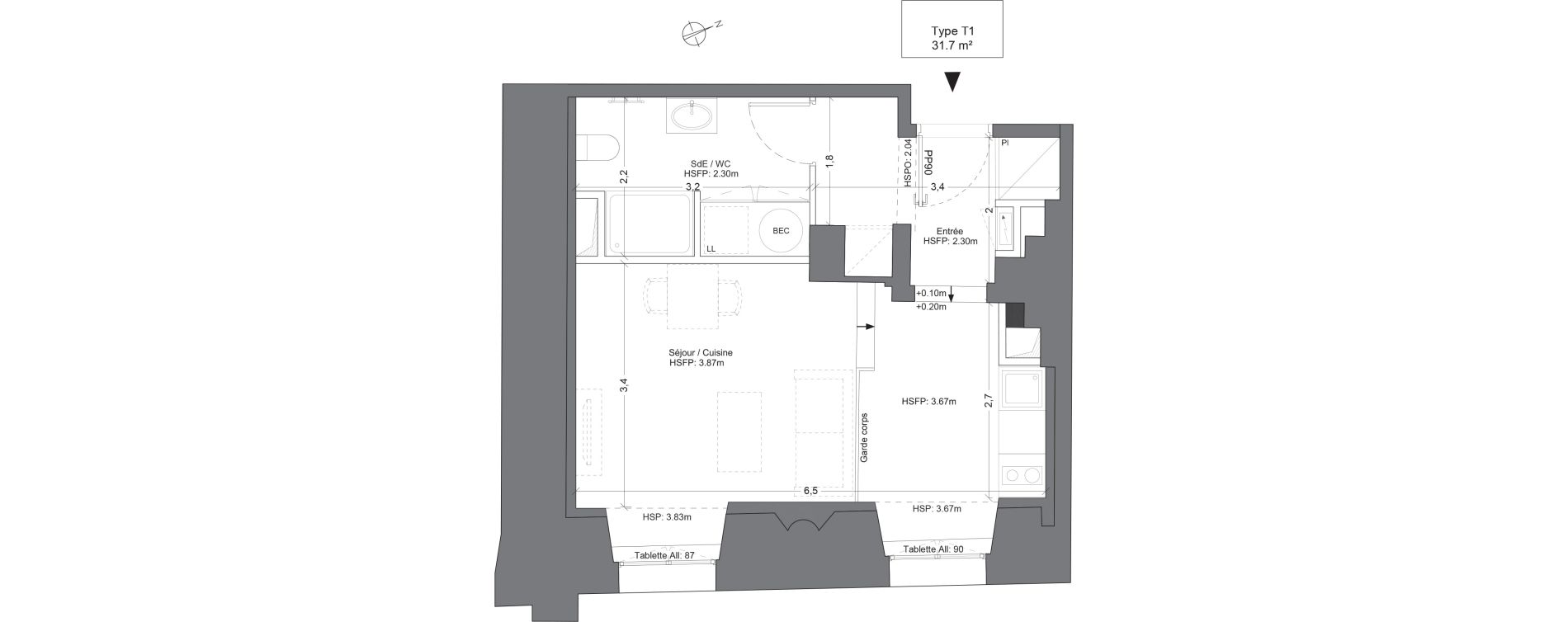 Appartement T1 de 31,70 m2 &agrave; Juilly Centre