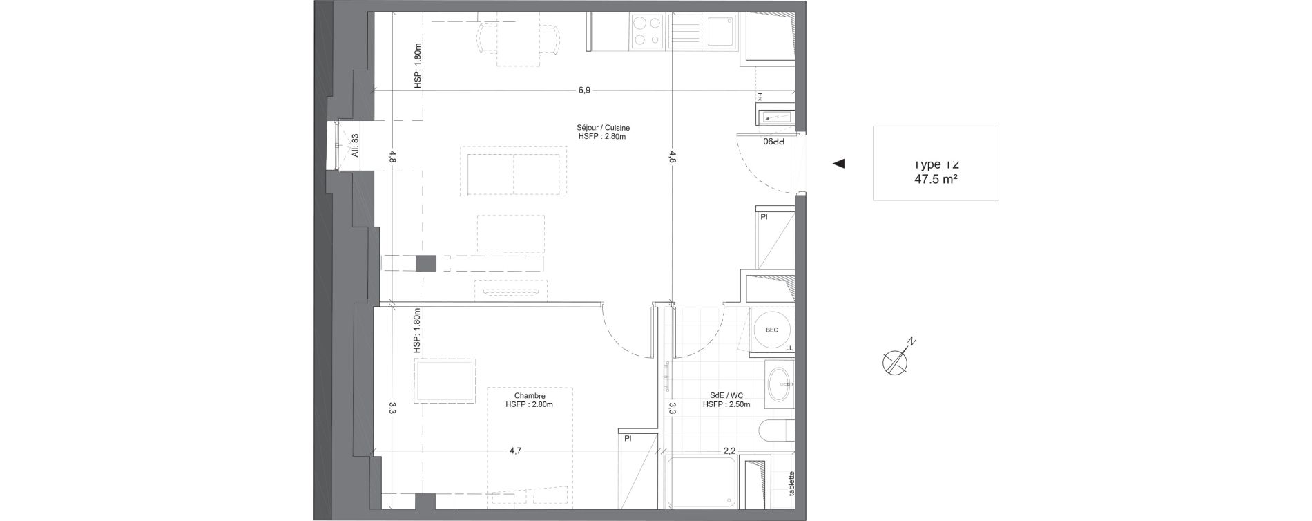 Appartement T2 de 47,50 m2 &agrave; Juilly Centre