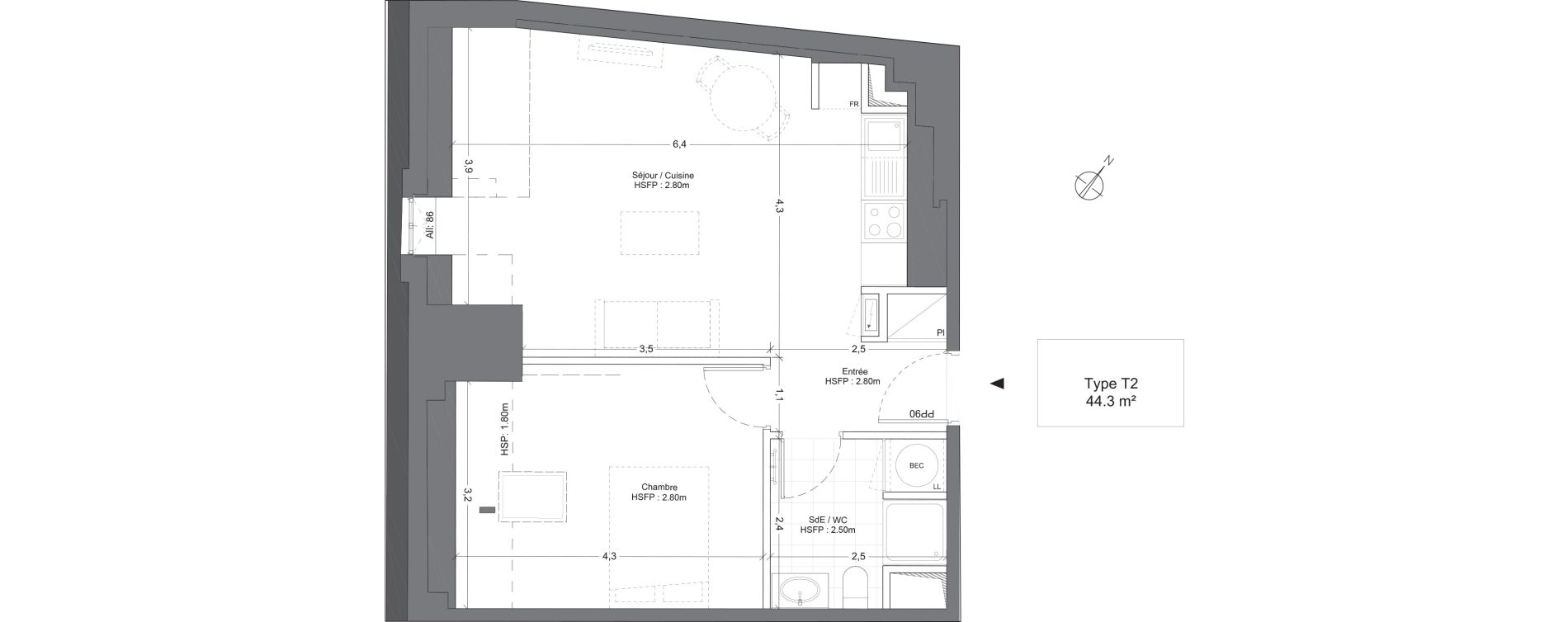 Appartement T2 de 44,30 m2 &agrave; Juilly Centre