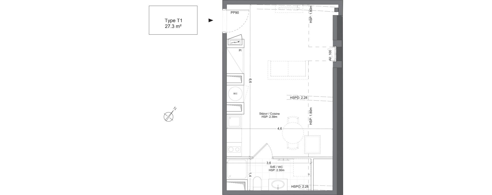 Appartement T1 de 27,30 m2 &agrave; Juilly Centre