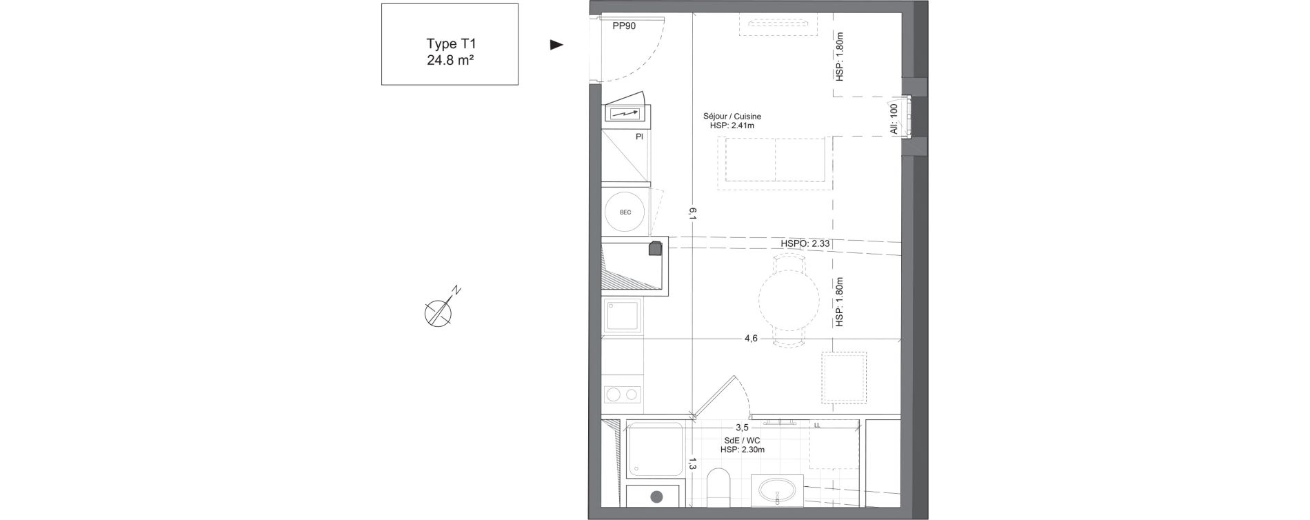 Appartement T1 de 24,80 m2 &agrave; Juilly Centre