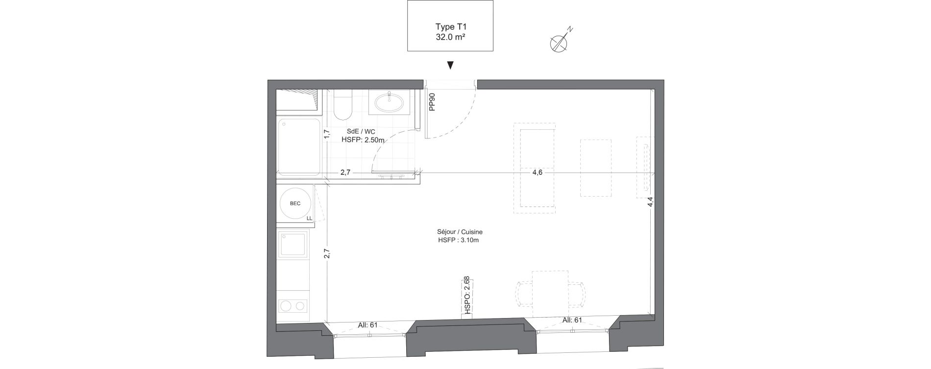 Appartement T1 de 32,00 m2 &agrave; Juilly Centre
